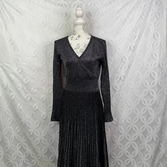 Betsey Johnson Silver Pleated Metallic Knit Midi Dress Size L NWT - Picture 13 of 13